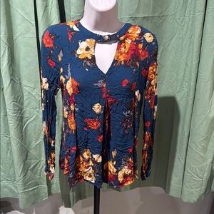 Blu Pepper Fitted Cut Out Blouse Blue and Orange